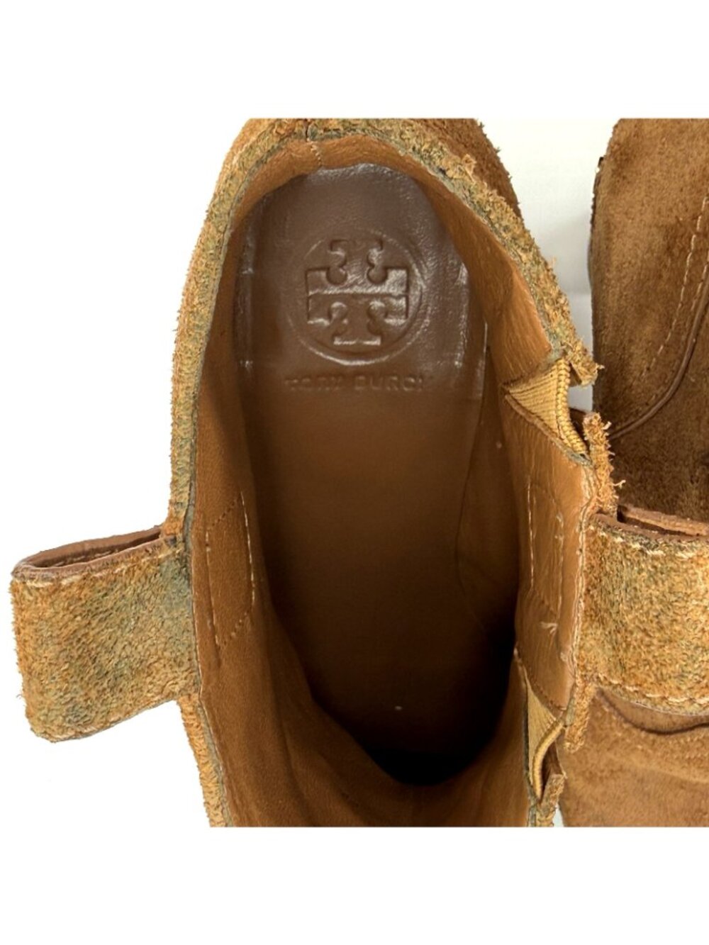Tory Burch Ginevra Ankle Boots Womens 7 Brown Suede Wooden Clog Studded Platform - Picture 10 of 14